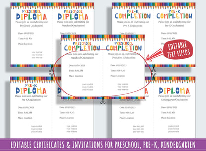 Preschool and Kindergarten Diploma, Certificate, and Invitation Templates - 37 Editable Pages, PDF File, Instant Download