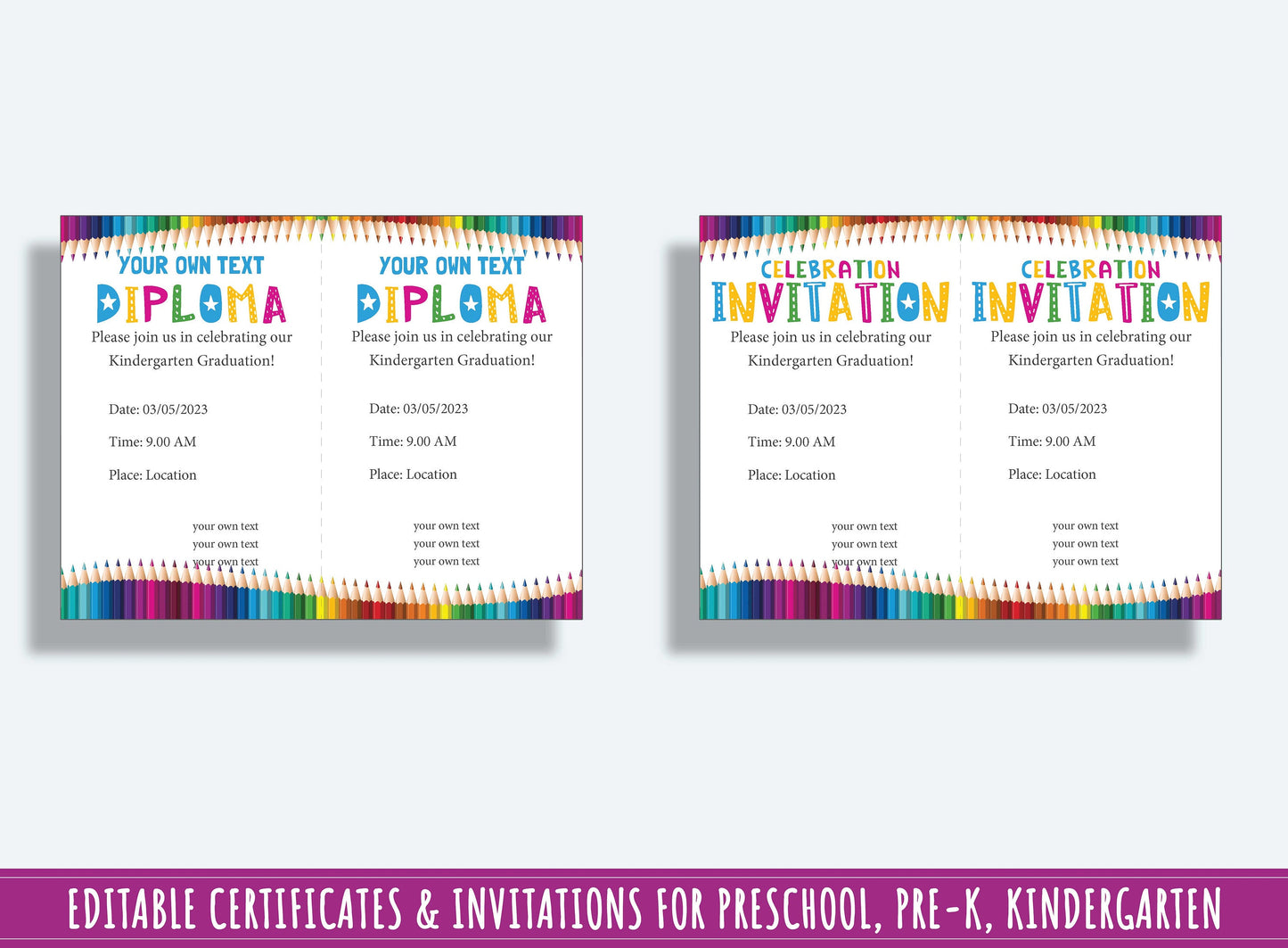 Editable Preschool Awards, Completion Certificates, Diplomas, and Invitations for PreK, K - 37 Pages, PDF File, Instant Download