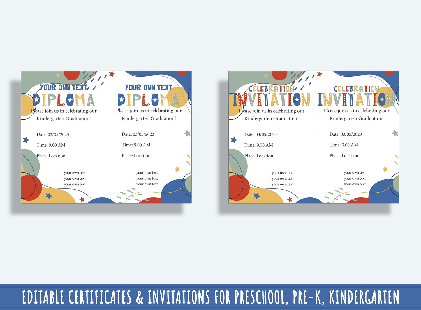 37 Pages of Editable Diploma, Certificate, and Invitation Templates for Kids, Modern Design, PDF File, Instant Download