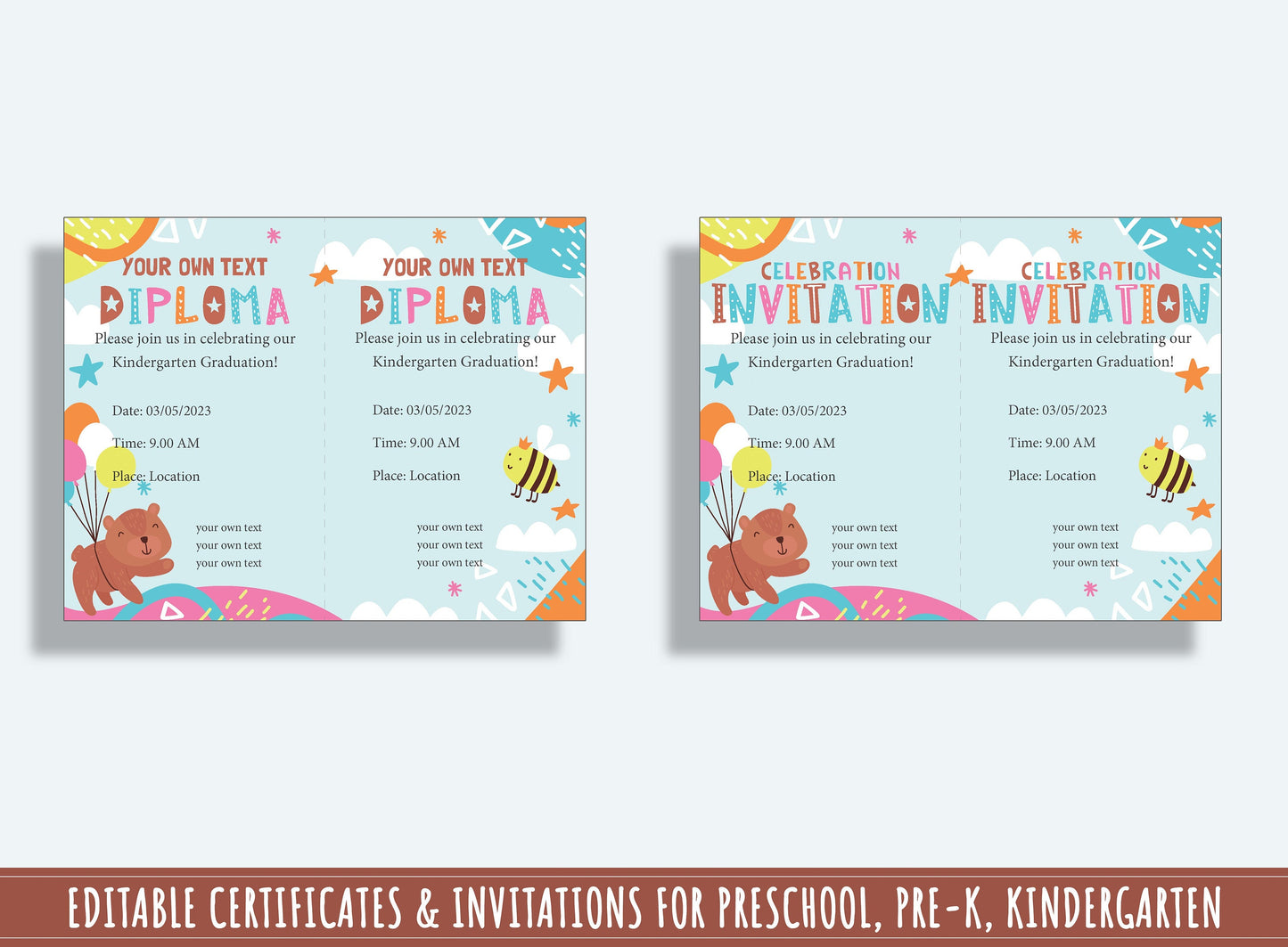 37 Pages of Editable Diploma, Certificate, and Invitation Templates for Preschool and Kindergarten, PDF File, Instant Download