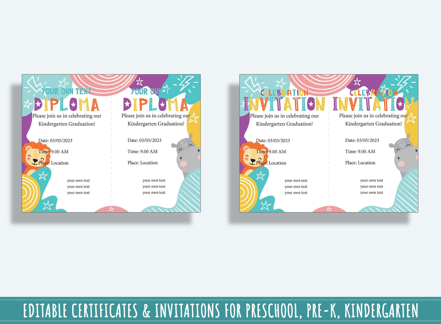 Creative Achievements: 37 Pages of Editable Diplomas, Certificates, and Invitations for PreK and K, PDF File, Instant Download