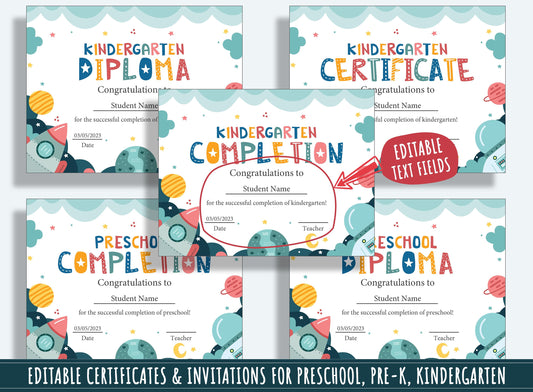 Galactic Achievements: 37 Pages of Planets and Space-themed Diplomas, Certificates, Invitations for PreK and K, PDF File, Instant Download