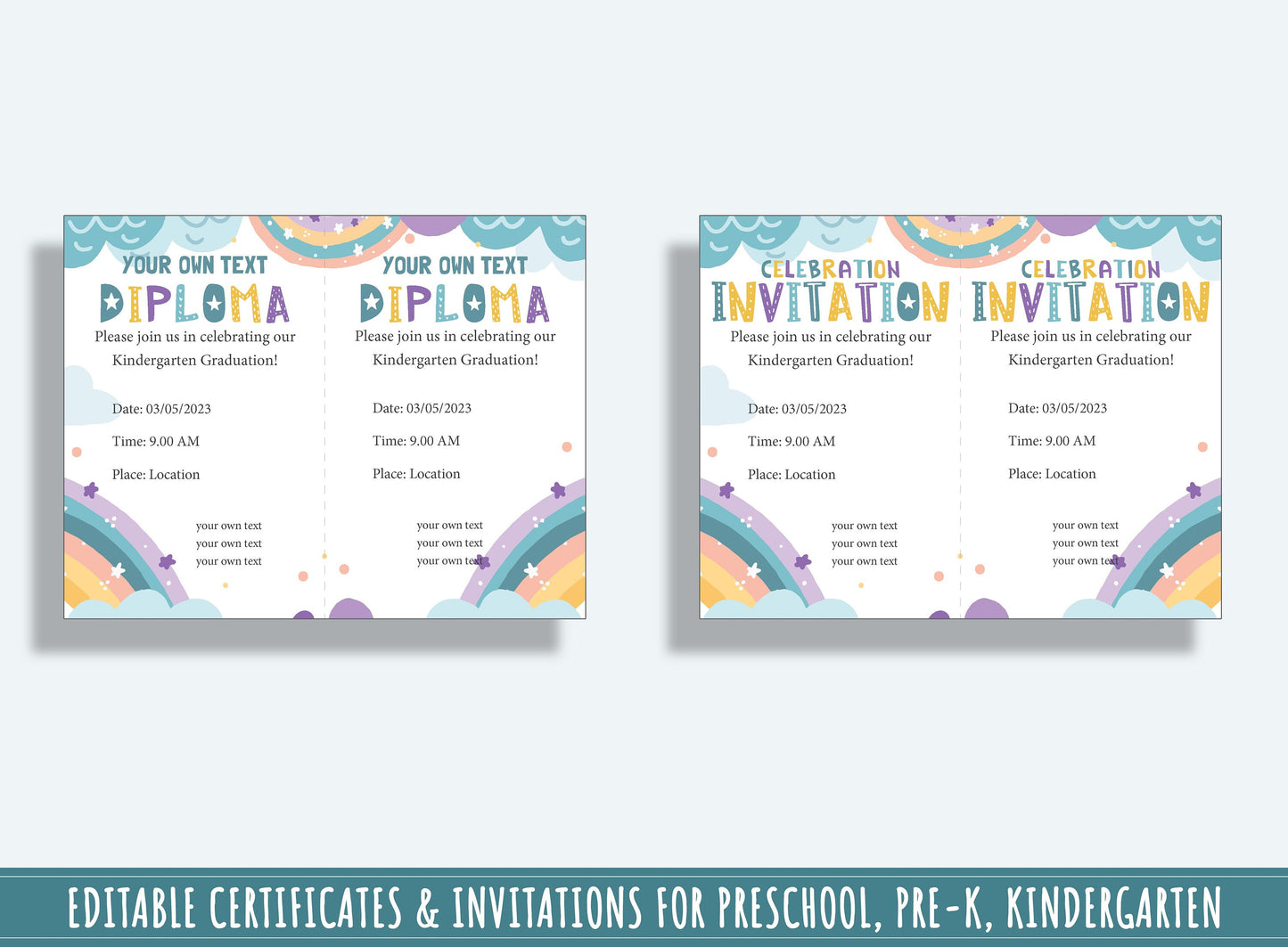 Colors of Success: 37 Pages of Rainbow-themed Diplomas, Certificates, and Invitations for PreK and K, PDF File, Instant Download