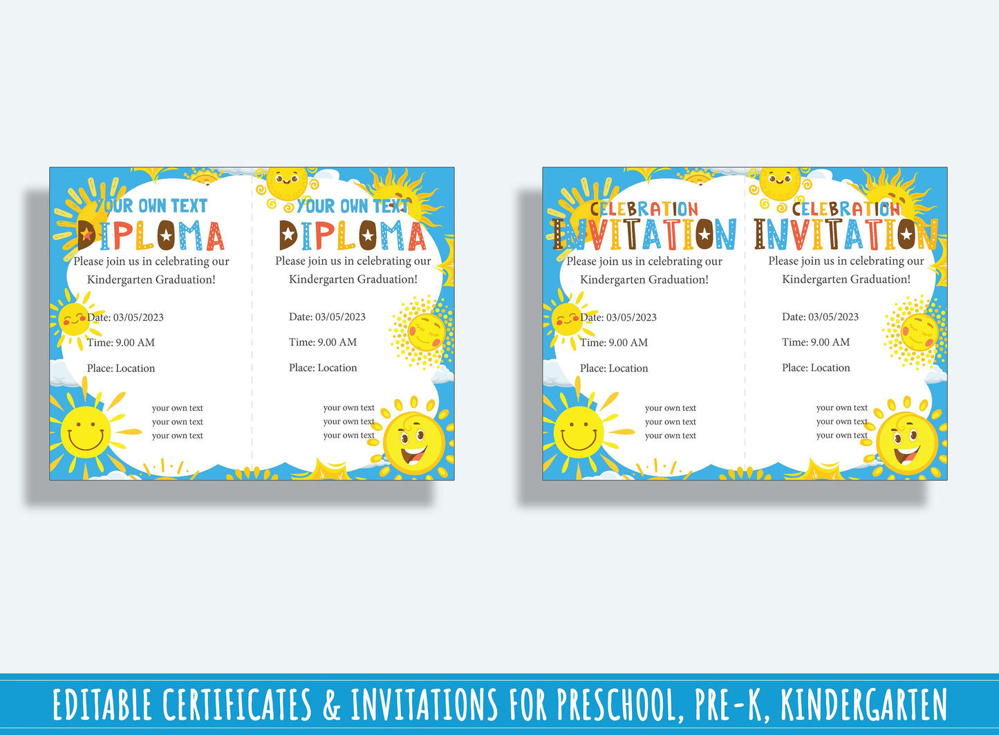 Sunny Horizons: 37 Pages of Sun-themed Diplomas, Certificates, and Invitations for PreK and K, PDF File, Instant Download
