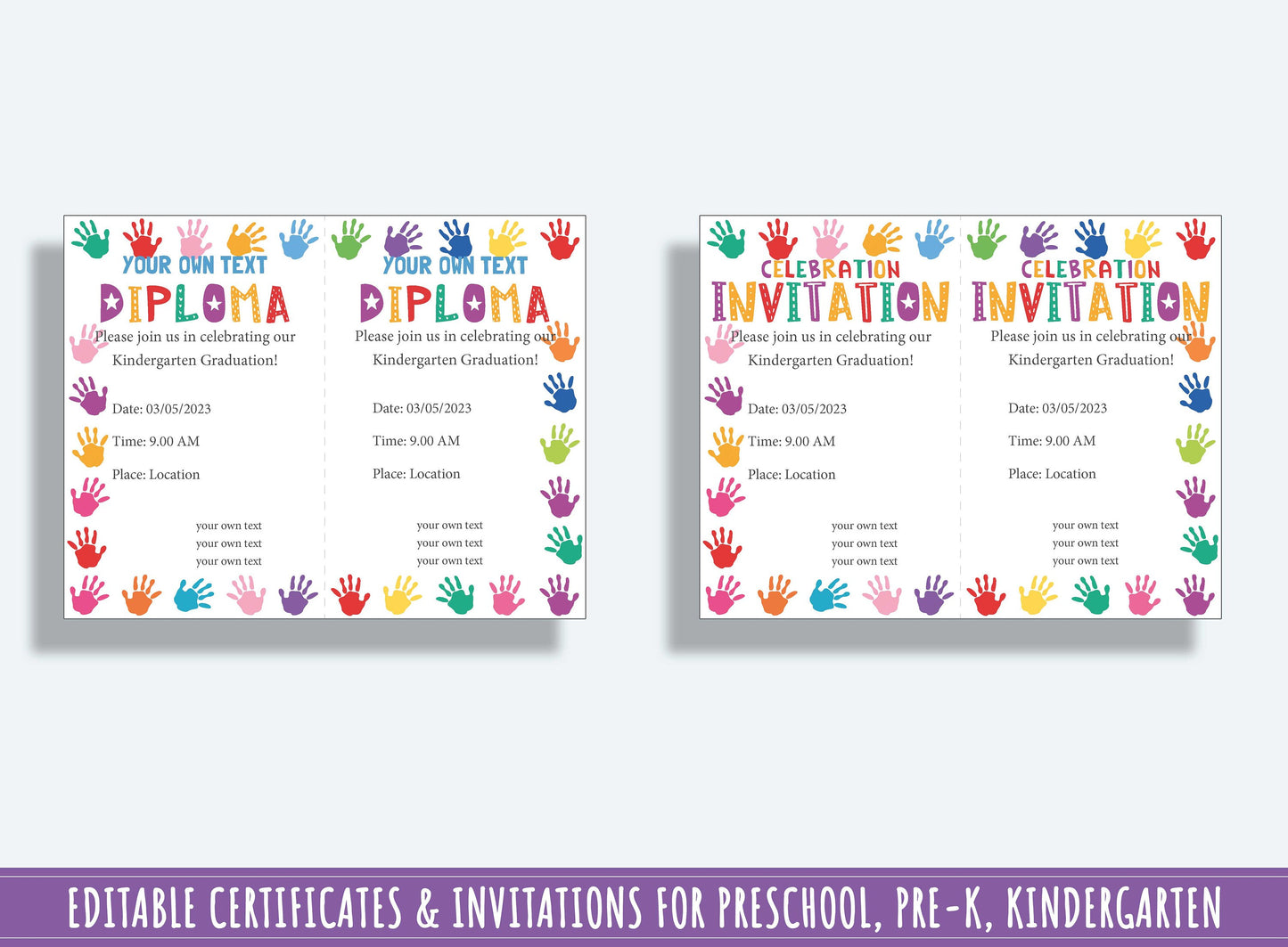 37 Editable Pages of Completions, Diplomas, Certificates, and Invitations for PreK and Kindergarten, PDF File, Instant Download