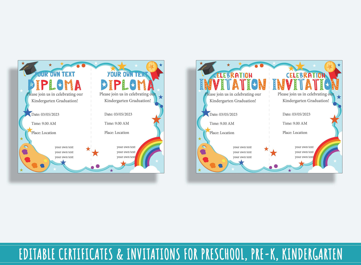 37 Editable Preschool and Pre-Kindergarten Diplomas, Certificates, Completion, & Invitations Templates for PreK and Kindergarten, PDF File