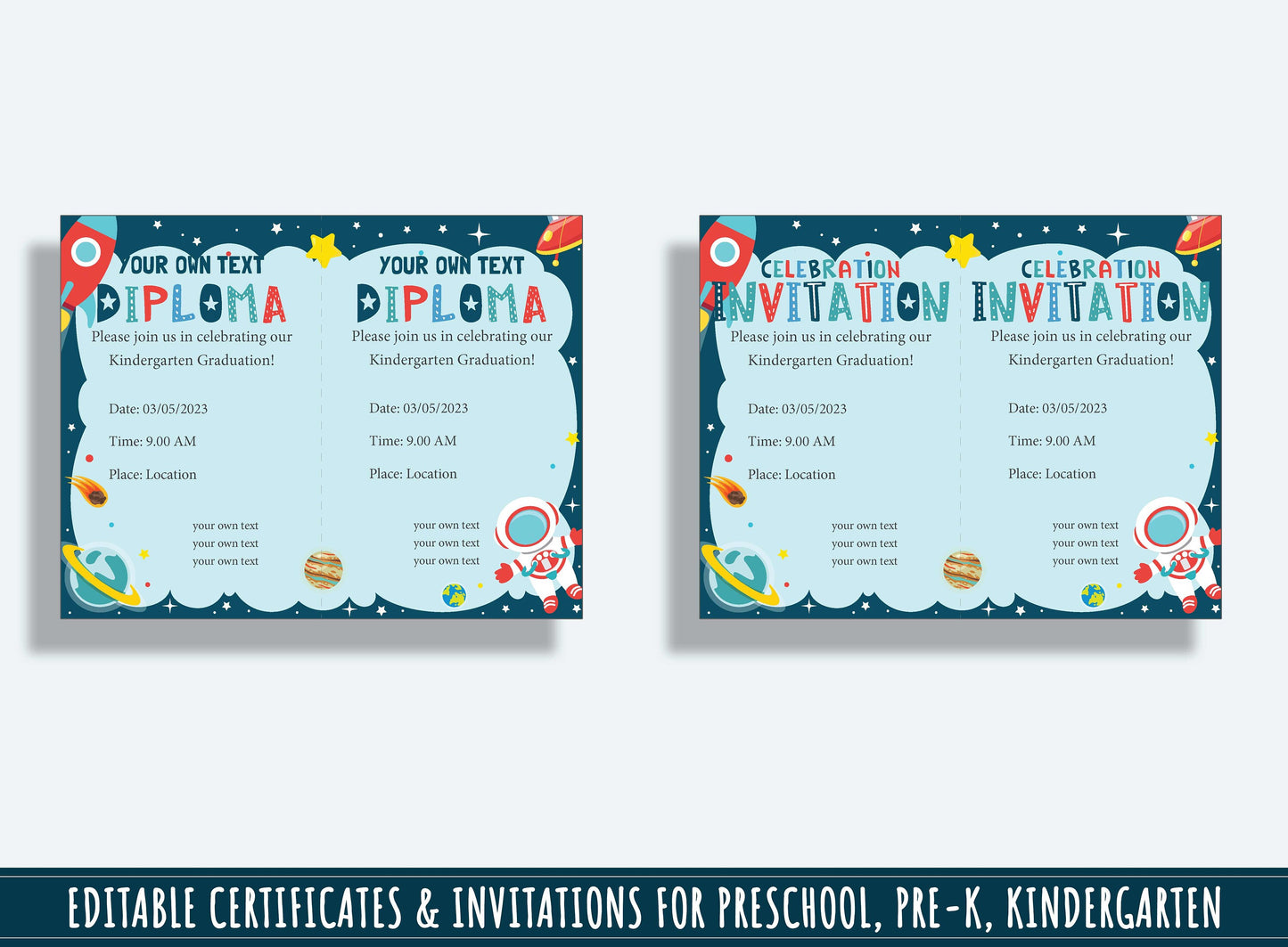 Pre K Graduation Certificate, Editable End of Year Diplomas, Certificates, and Invitations for PreK and K, PDF File, Instant Download
