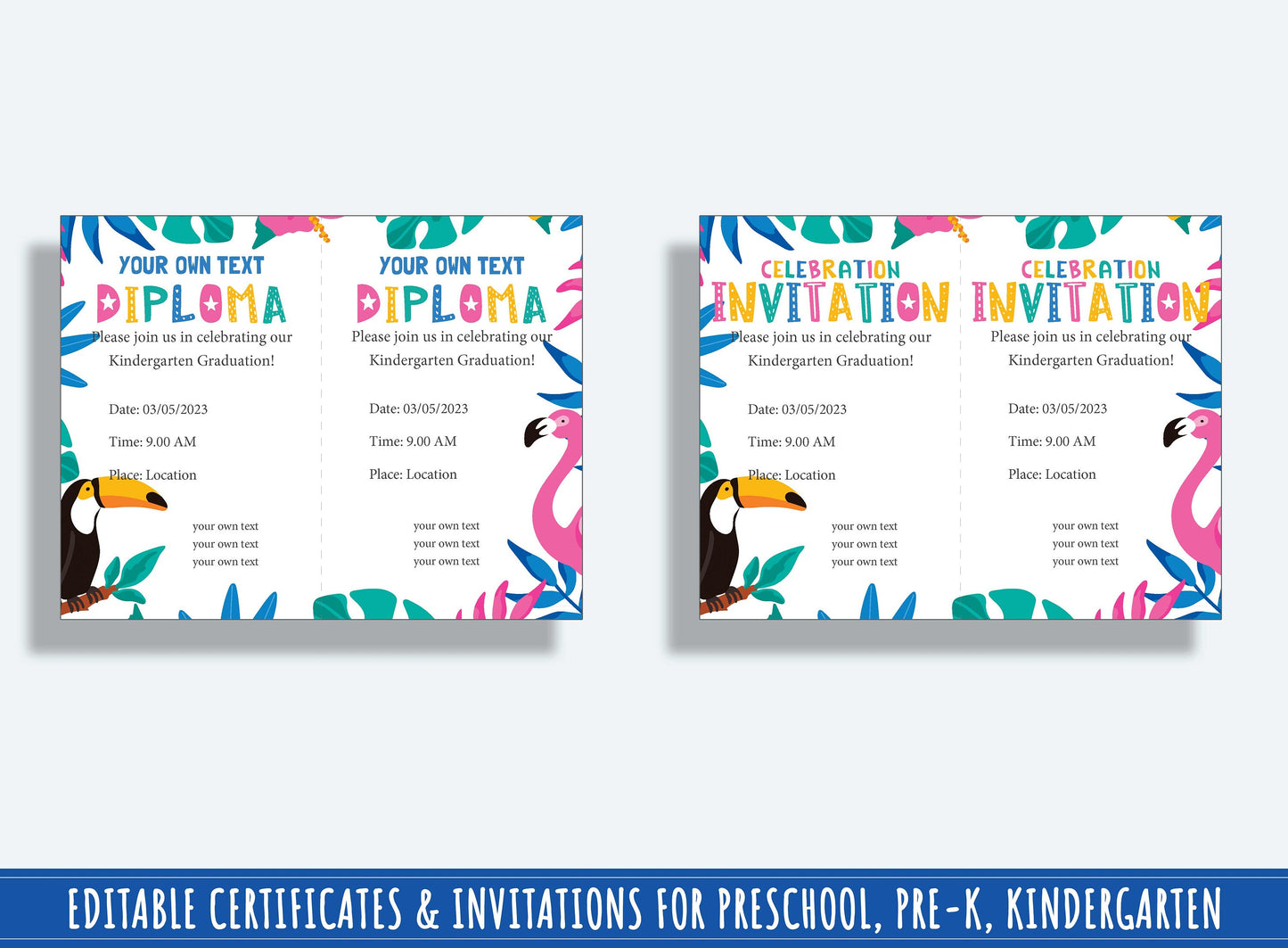 Preschool Graduation Diploma, Editable End of Year Diplomas, Certificates, and Invitations for PreK and K, PDF File, Instant Download