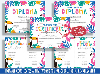 Preschool Graduation Diploma, Editable End of Year Diplomas, Certificates, and Invitations for PreK and K, PDF File, Instant Download