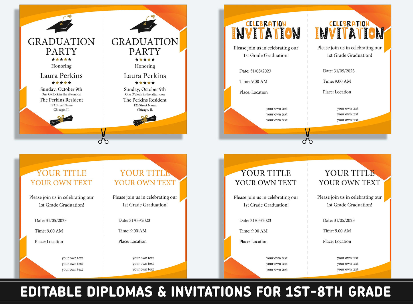 Editable 6th Grade Awards, 1st to 8th Grade Diploma, Certificate of Completion & Invitation, PDF File, Instant Download