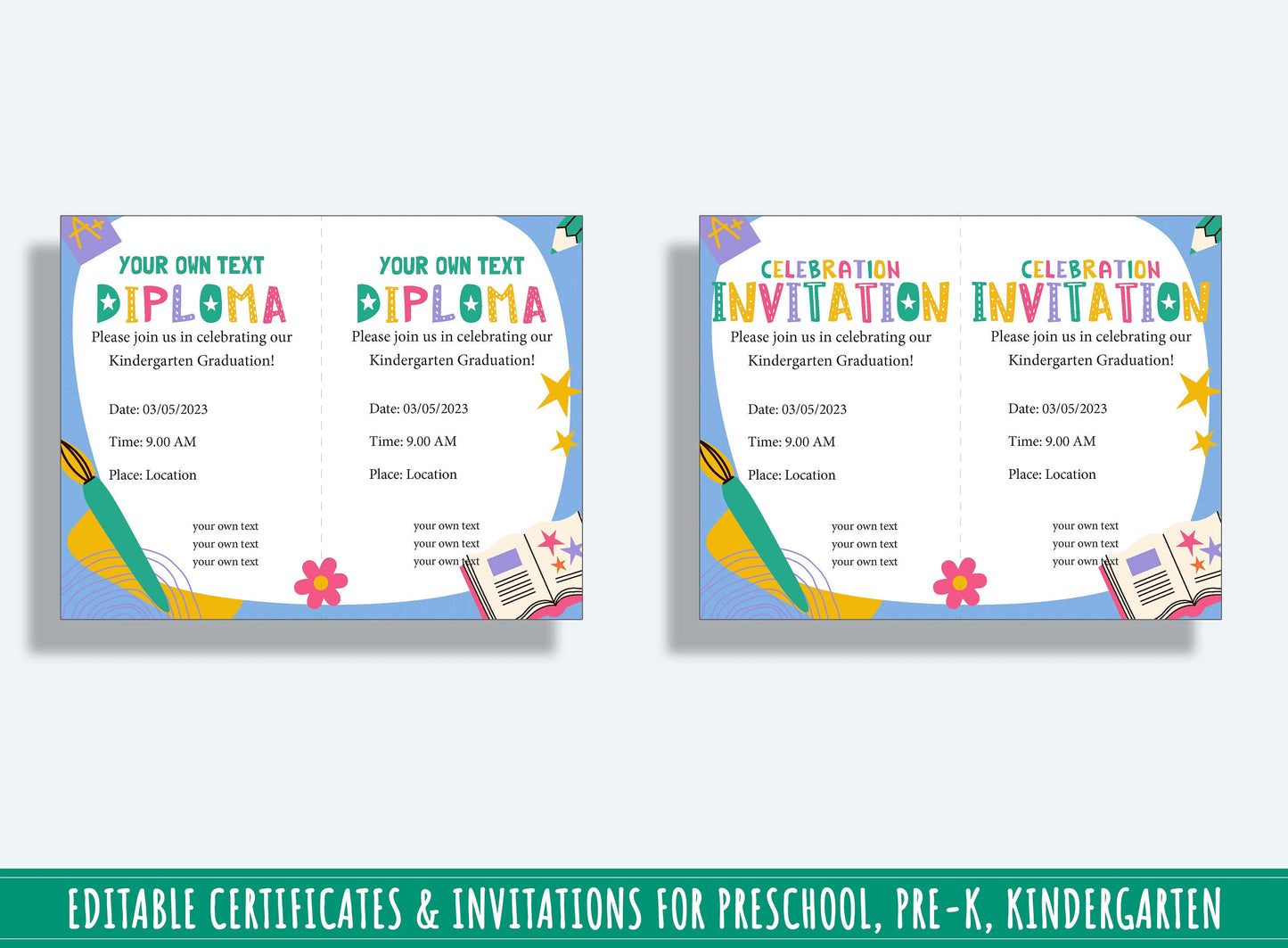 Preschool Certificate End of the Year, Editable Preschool Certificates, Diplomas, Completions, and Invitations, PDF File, Instant Download