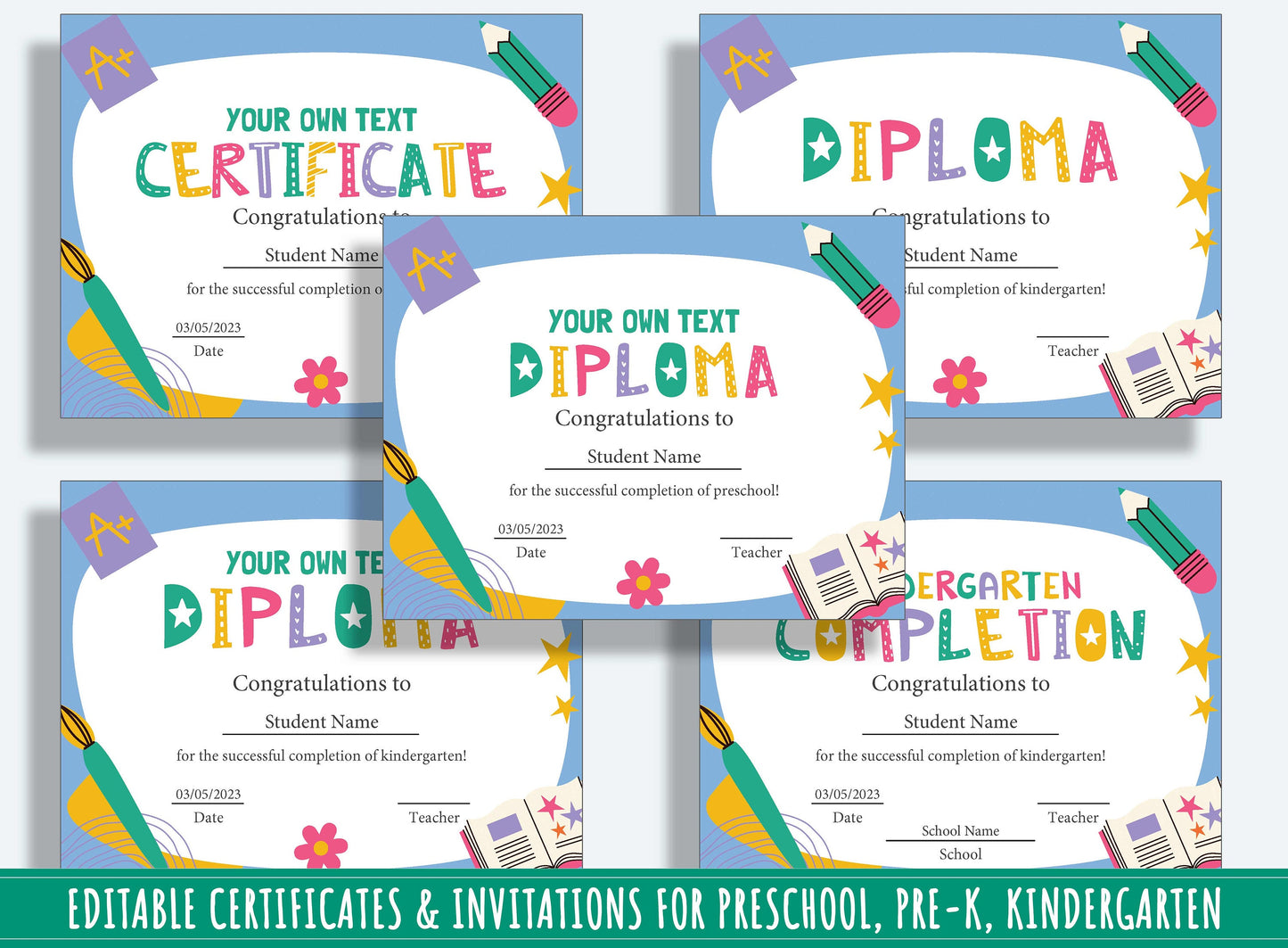 Preschool Certificate End of the Year, Editable Preschool Certificates, Diplomas, Completions, and Invitations, PDF File, Instant Download