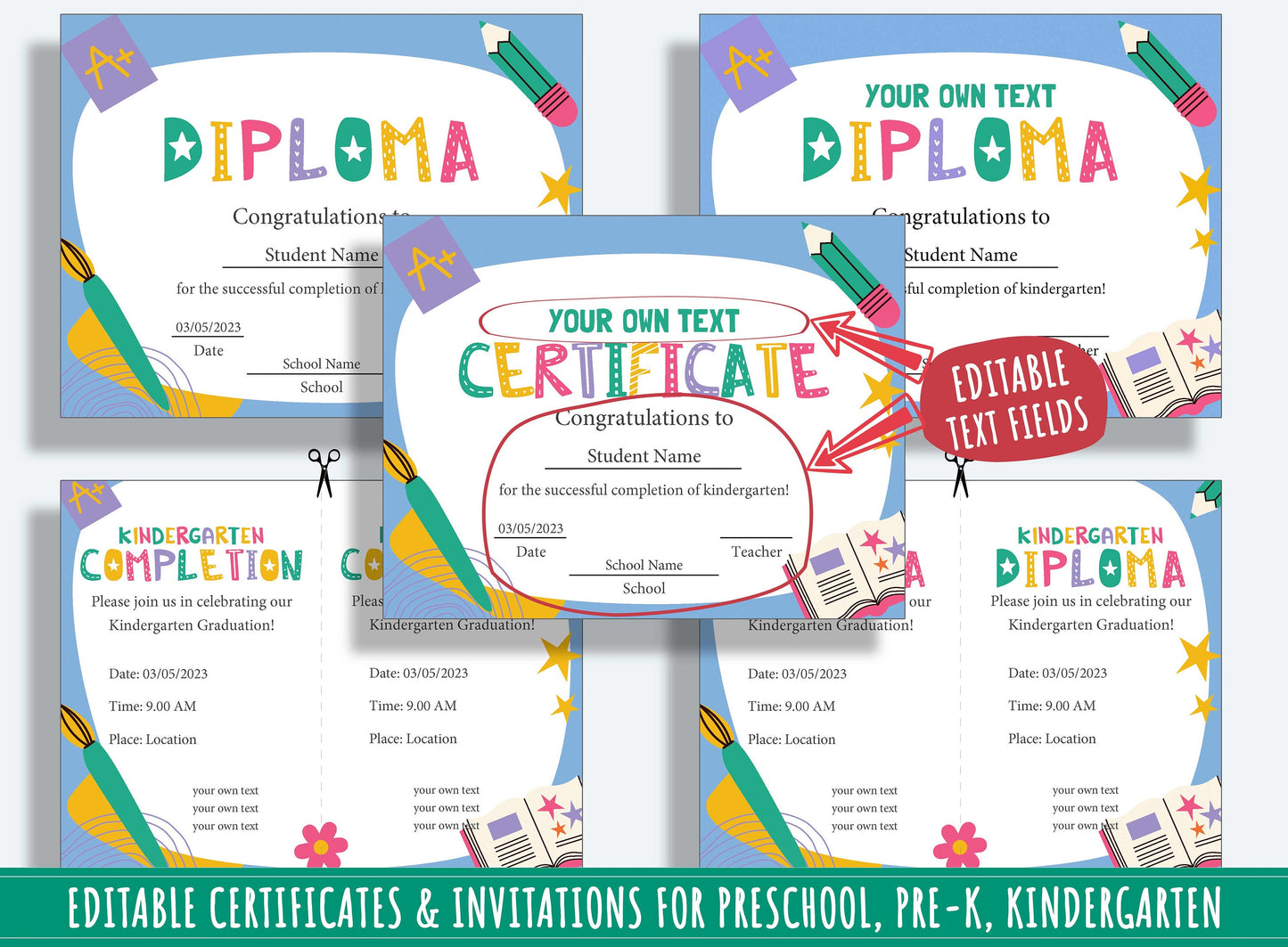 Preschool Certificate End of the Year, Editable Preschool Certificates, Diplomas, Completions, and Invitations, PDF File, Instant Download