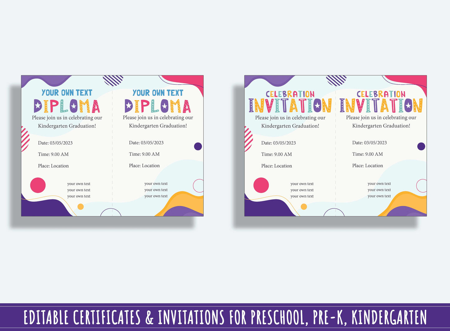 Pre K Graduation Certificate, Kindergarten Certificates Completion Diploma and Invitations, Editable, PDF File, Instant Download