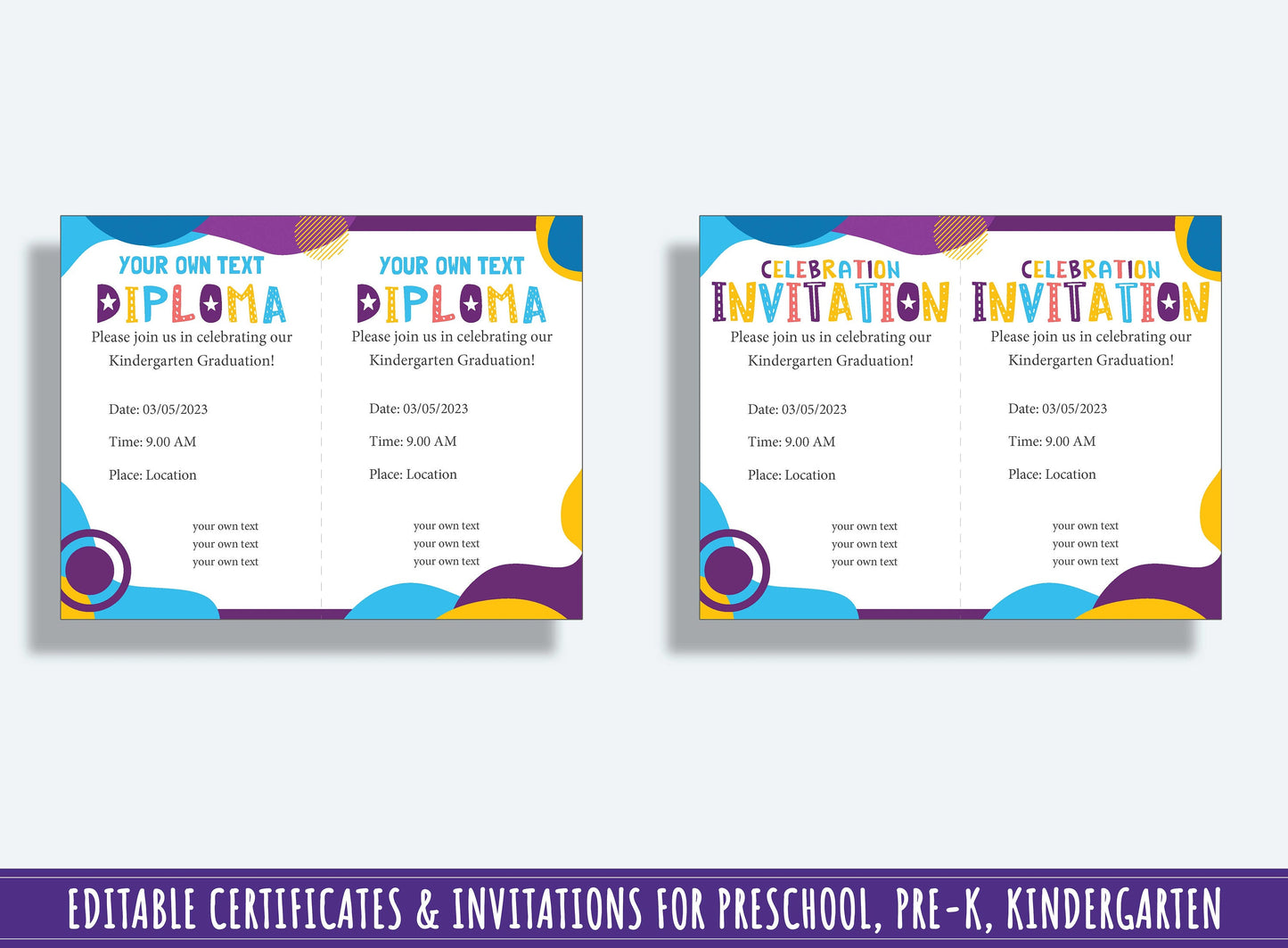 Editable End of the Year Awards Kindergarten Diploma Promotion Certificate & Invitations, PDF File, Instant Download