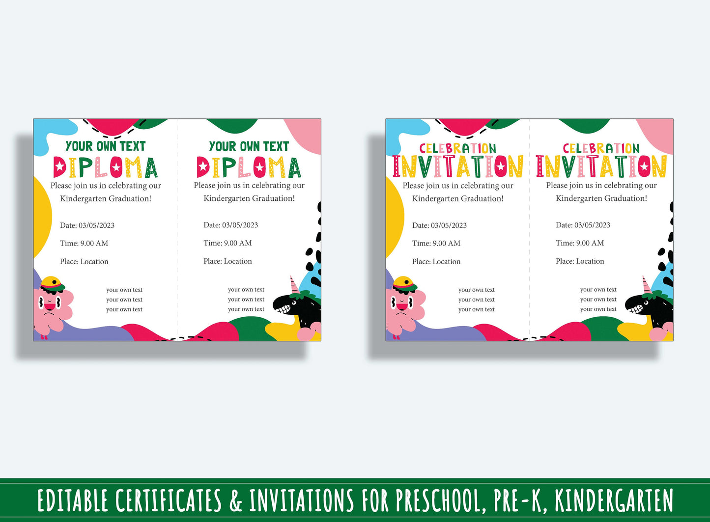 Editable Class Certificates, End of the Year Awards, Diplomas & Invitations for PreK and K, PDF File, Instant Download