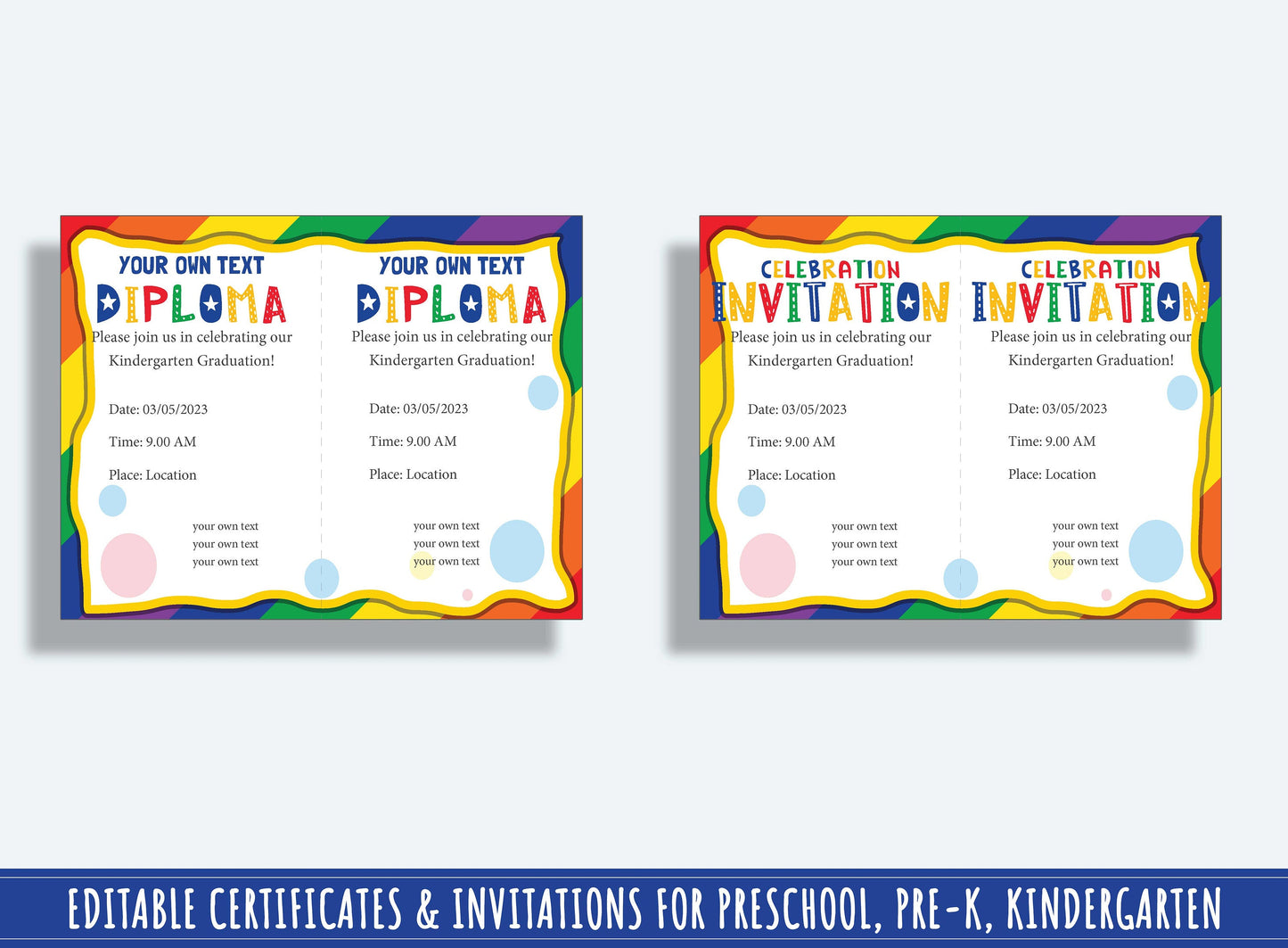 Creative Celebrations: Editable Certificate Templates, Diplomas, and Invitations for PreK and K, PDF File, Instant Download