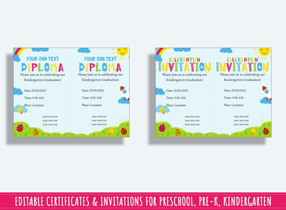 Kindergarten Milestones: Editable Completion Certificates, Diplomas, and Invitations - 37 Pages, PDF File, Instant Download