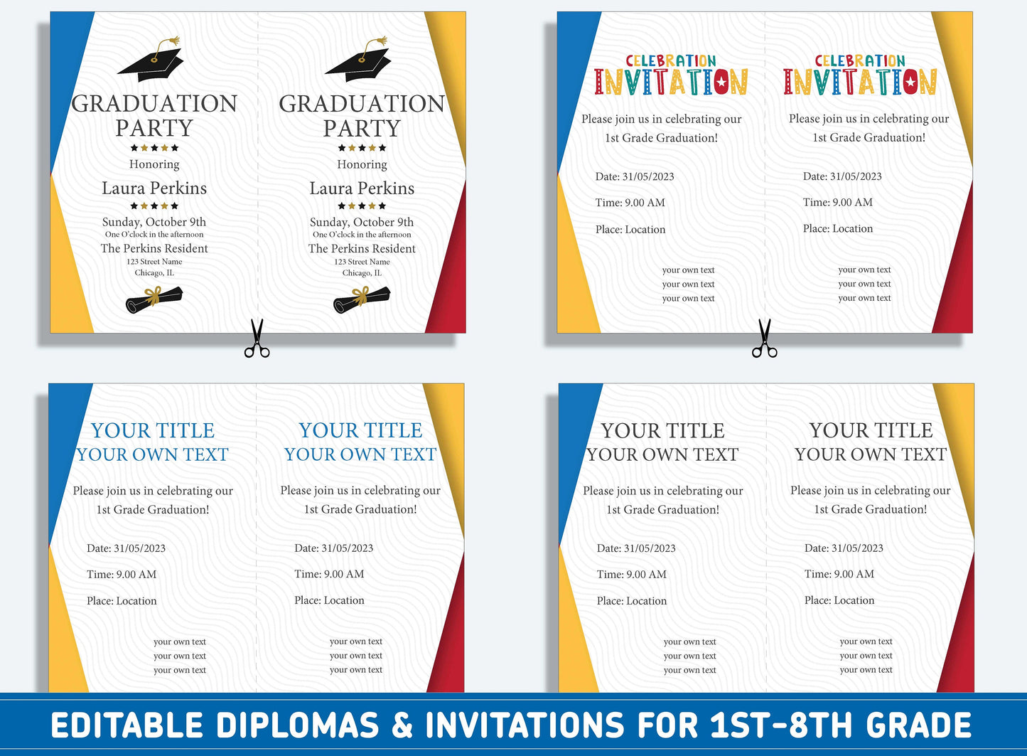Editable 2nd Grade Graduation Certificate, 1st to 8th Grade Diploma, Certificate of Completion & Invitation, PDF File, Instant Download
