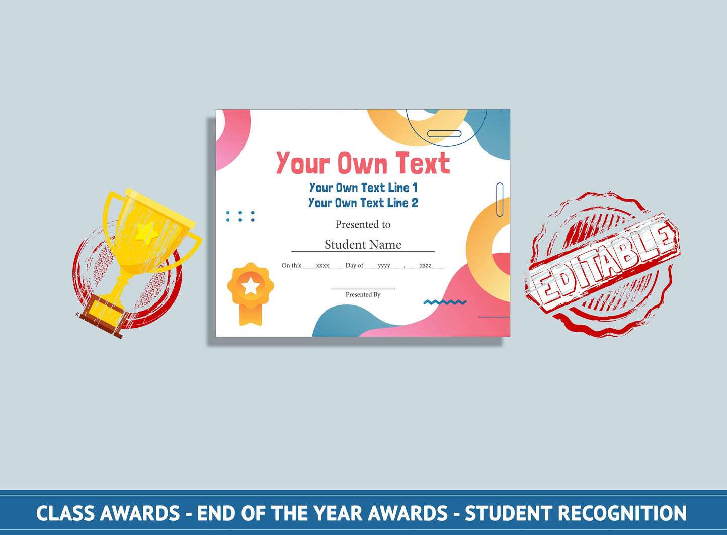 Editable Class Awards - End of the Year Awards - Student Recognition, PDF File, Instant Download