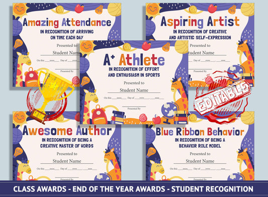 Editable Funny Classroom Awards, End of the Year Classroom Awards - Student Recognition, PDF File, Instant Download
