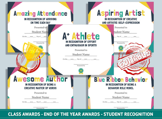 Editable End of School Awards, End of the Year Awards, Student Recognition, PDF File, Instant Download
