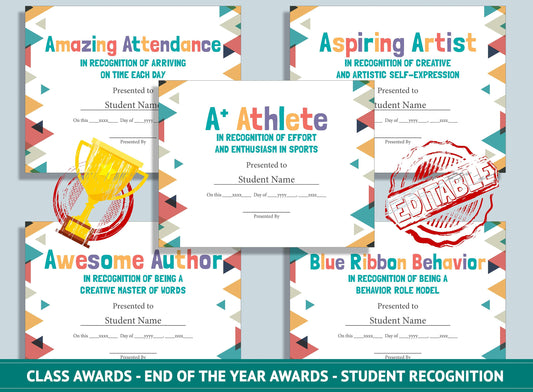 Editable End of the Year Activities, End of School Year Awards, Student Recognition, PDF File, Instant Download