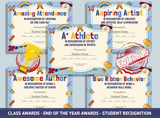 Editable Preschool End of the Year Awards, Classroom Awards, Student Recognition, PDF File, Instant Download