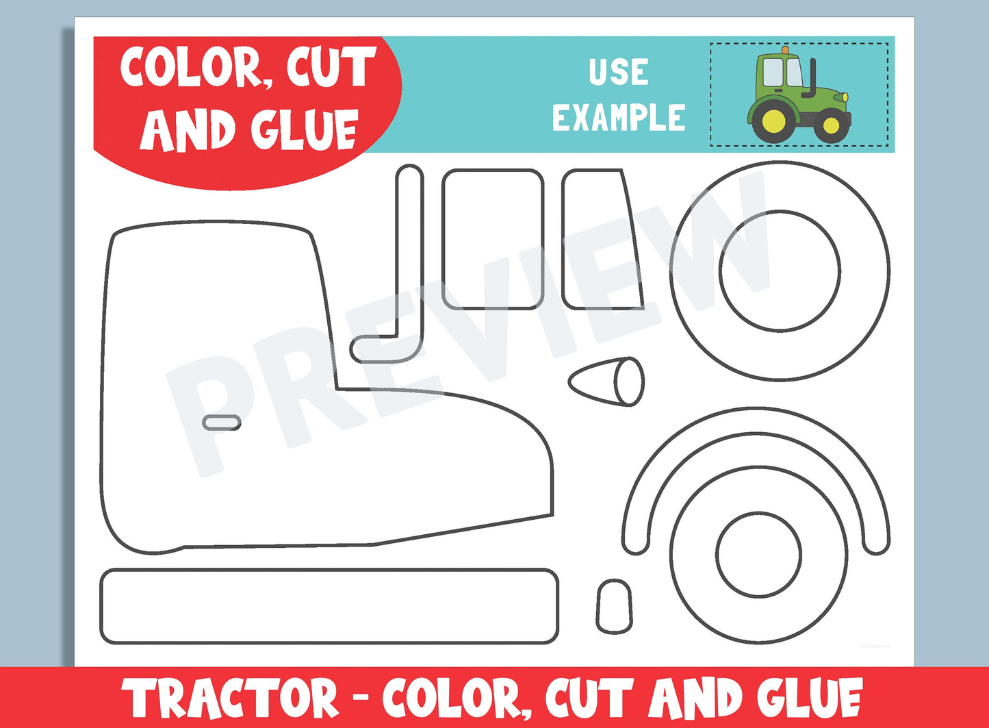 Tractor Craft Activity - Color, Cut, and Glue for PreK to 2nd Grade, PDF File, Instant Download