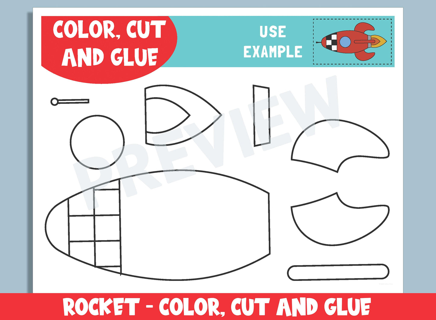 Rocket Craft Activity - Color, Cut, and Glue for PreK to 2nd Grade, PDF File, Instant Download