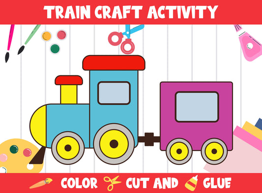 Train Craft Activity - Color, Cut, and Glue for PreK to 2nd Grade, PDF File, Instant Download