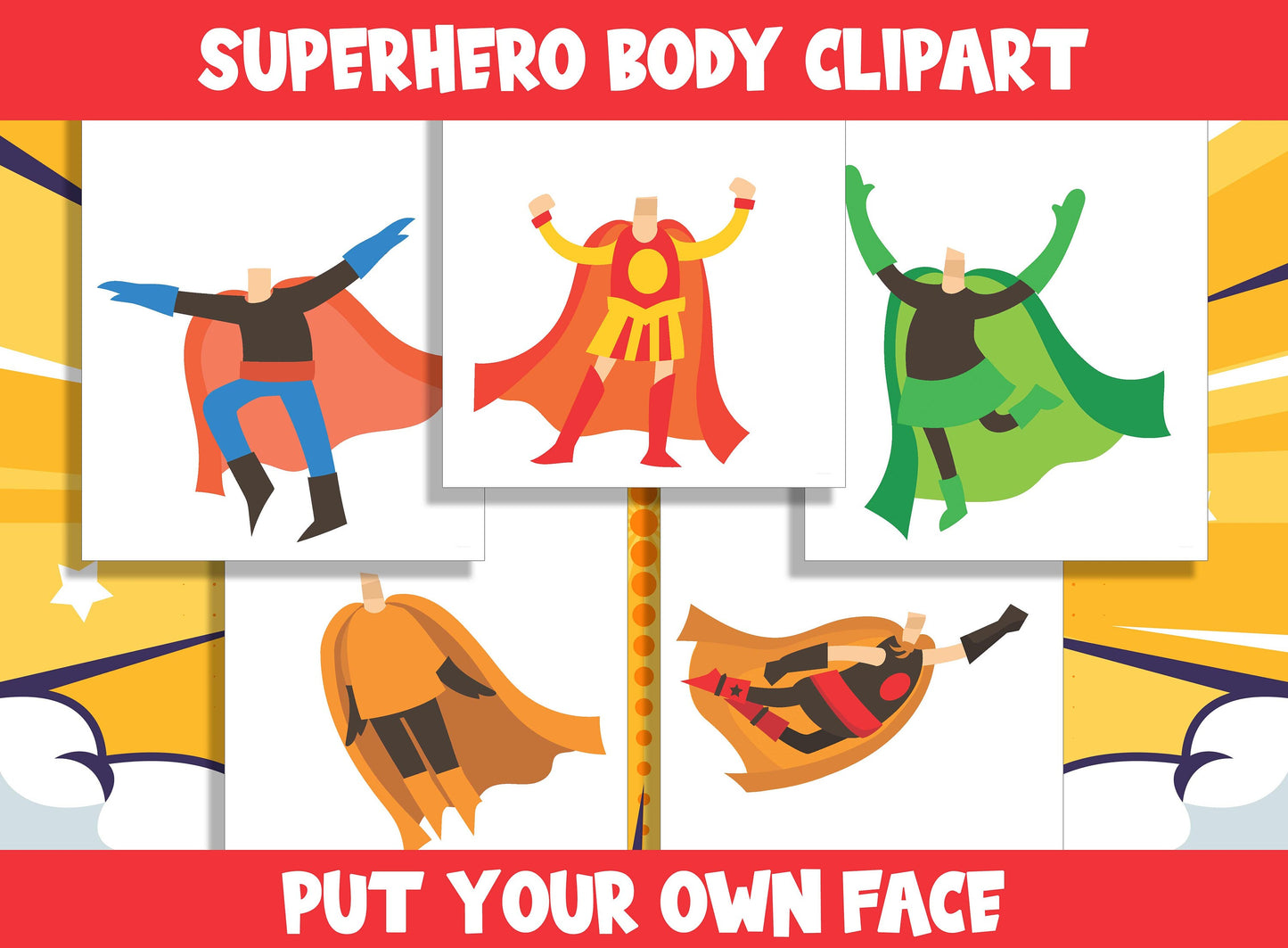 Kid Superhero Body Clipart Set for PreK to 6th Grade, 20 Pages, PDF File, Instant Download