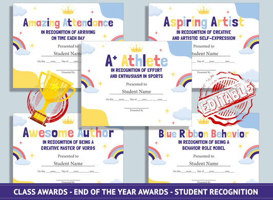 26 Editable Classroom Awards - End of the Year Awards - Student Recognition, PDF File, Instant Download