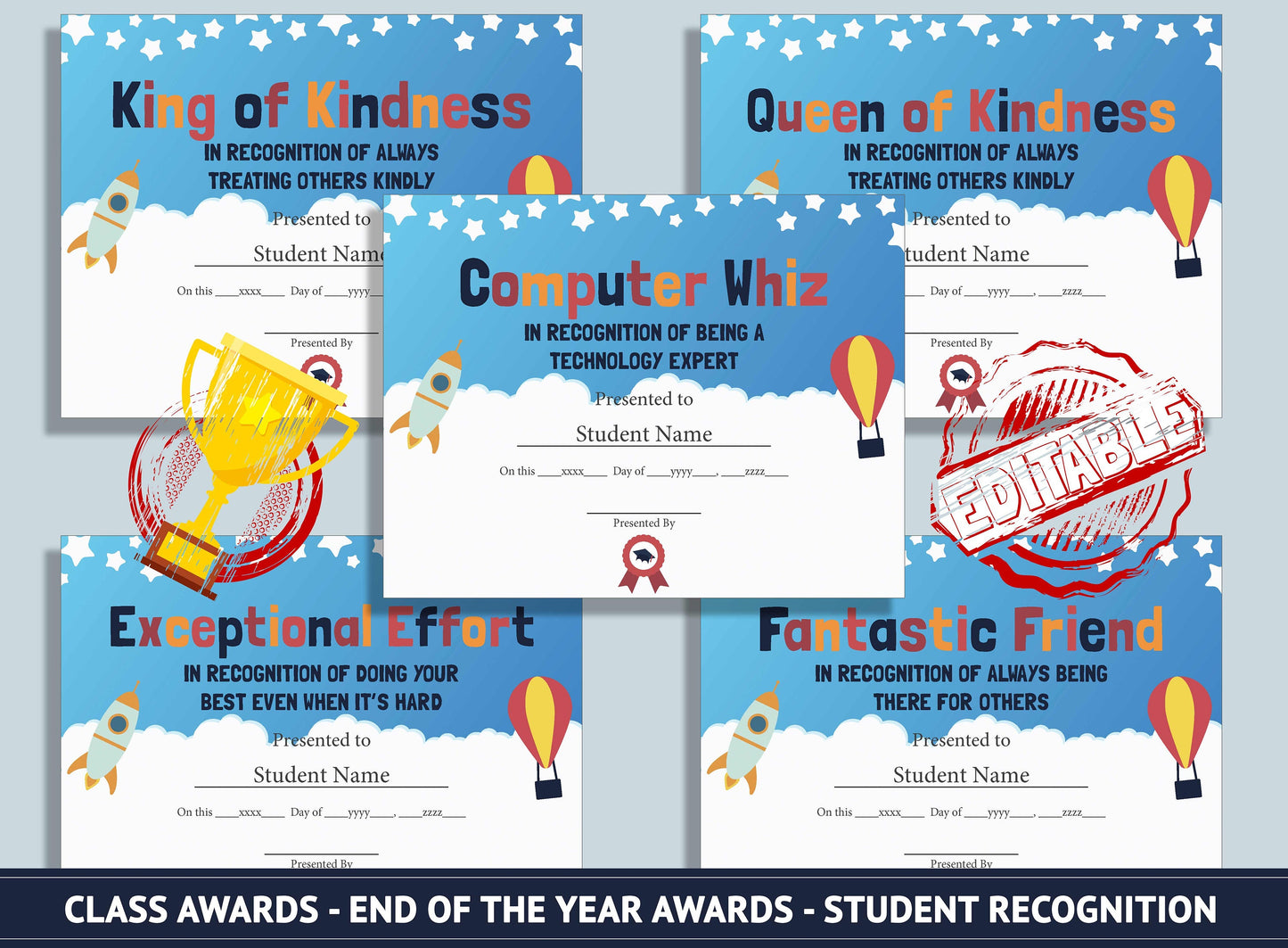 26 Editable Student Awards, End of the Year Classroom Awards - Student Recognition, PDF File, Instant Download