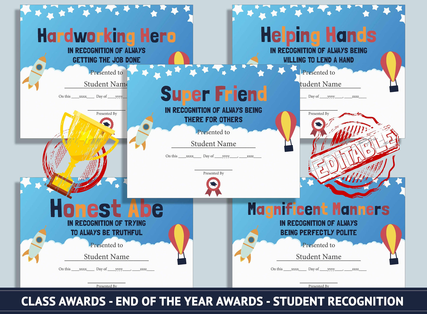 26 Editable Student Awards, End of the Year Classroom Awards - Student Recognition, PDF File, Instant Download