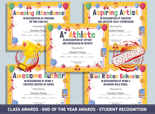 Editable Superlatives Certificates, End of the Year Classroom Awards, Student Recognition, PDF File, Instant Download