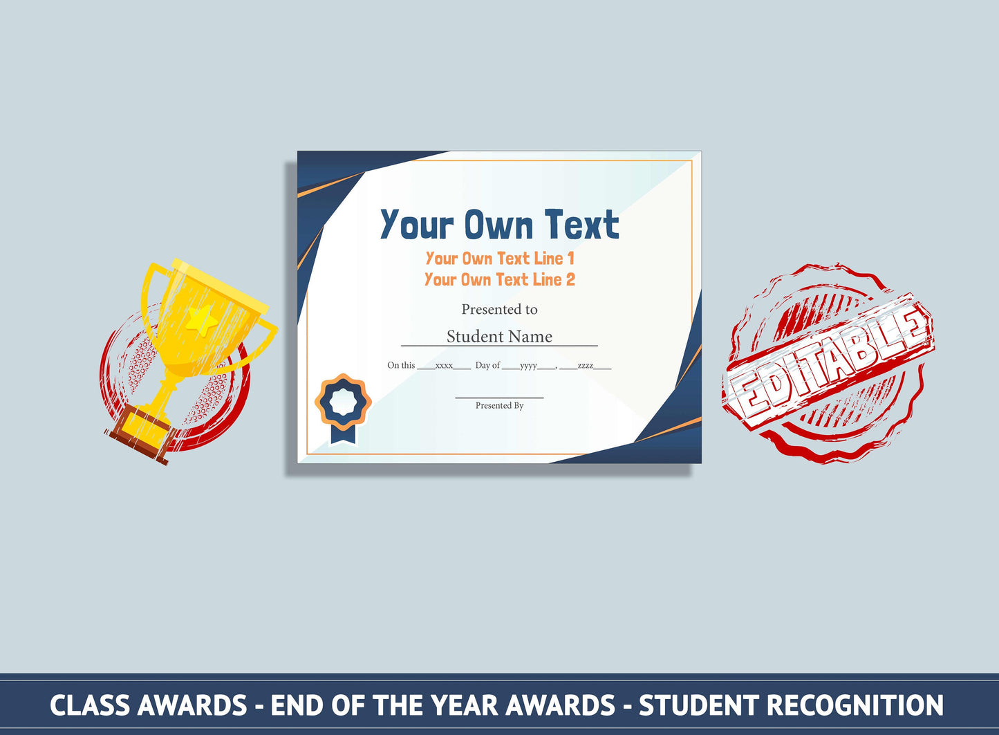 Editable Class Awards Middle School End of the Year, Student Recognition, PDF File, Instant Download