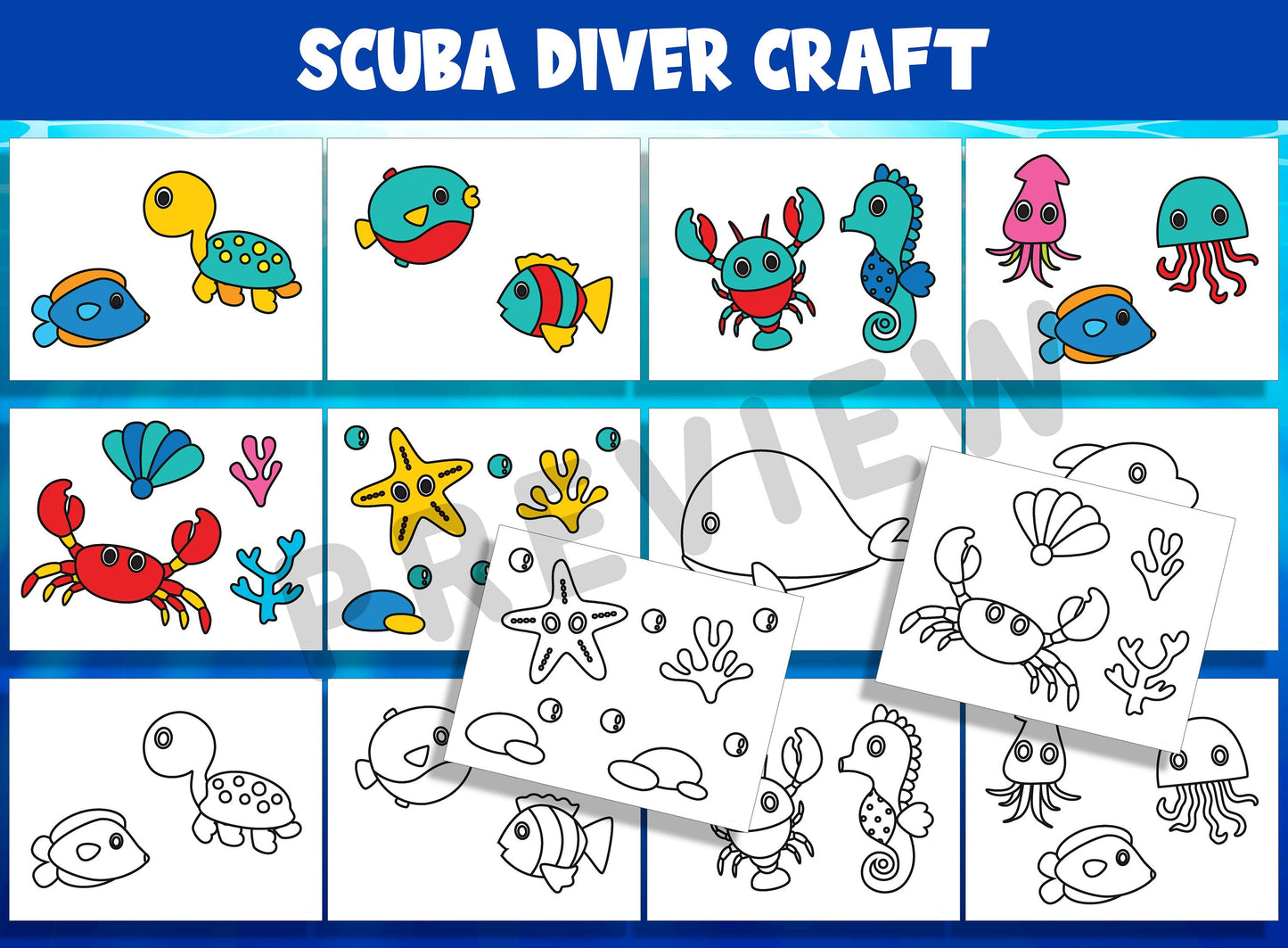 Underwater Adventures Craft Bundle: Scuba Diver and Ocean Animals - Dive into Creativity with 40 Pages of Fun!