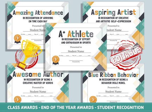 Editable Last Day of School Awards, End of the Year Awards, Student Recognition, PDF File, Instant Download
