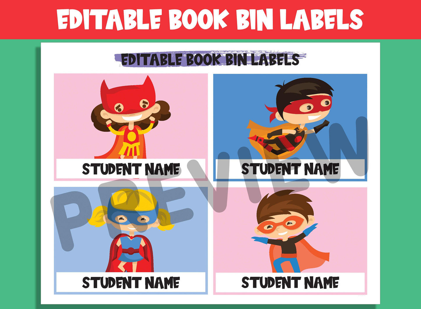 Editable Superhero Classroom Library Labels: Customize Your Literary Collection with 16 Heroic Designs for Perfect Classroom Decor.