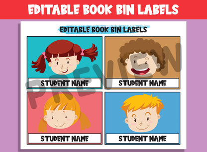 Editable Student Book Bin Labels: 16 Customizable Designs for Perfect Classroom Decor