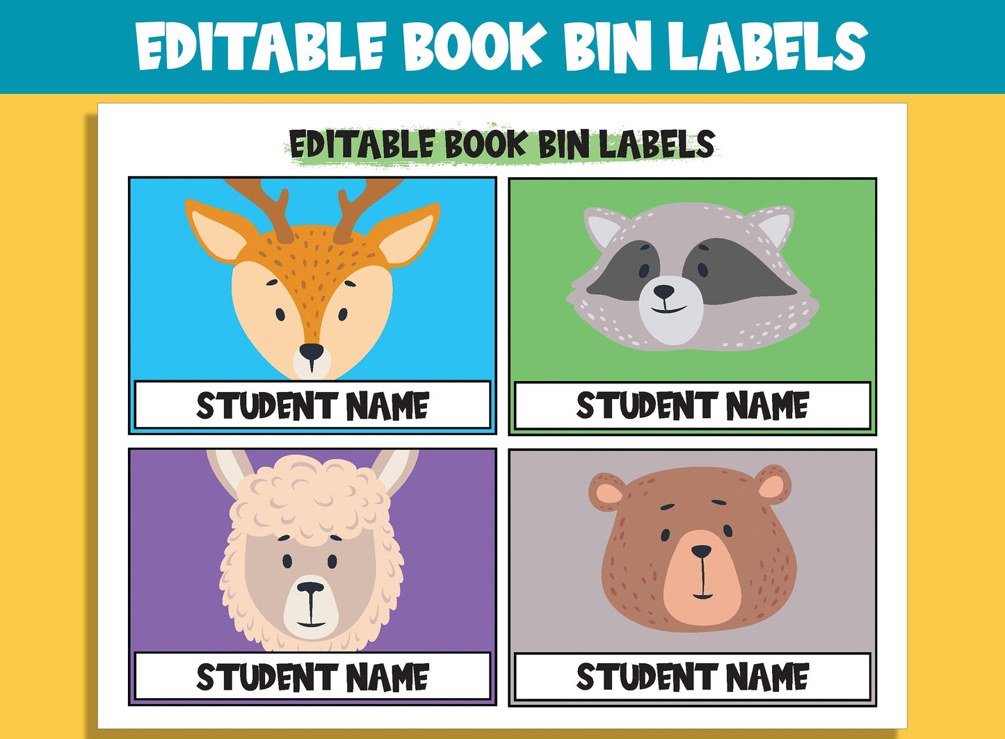 Editable Cute Animal Library Book Bin Labels: 16 Customizable Designs for Perfect Classroom Decor