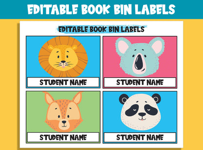 Editable Cute Animal Library Book Bin Labels: 16 Customizable Designs for Perfect Classroom Decor