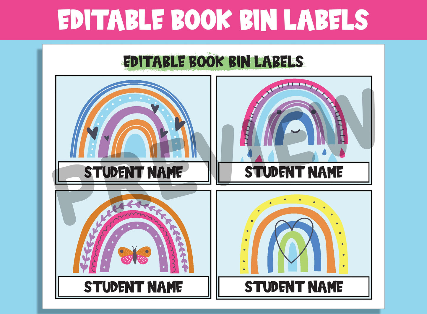 Editable Rainbow Book Bin Labels: 16 Customizable Designs for Perfect Classroom Decor