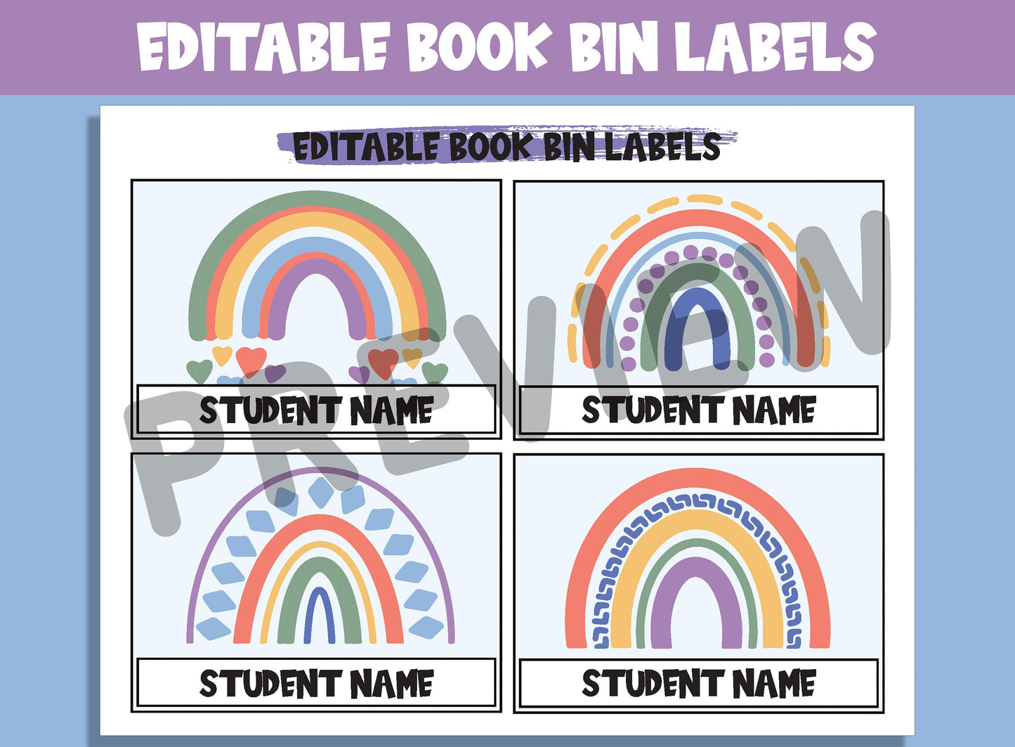 Editable Pastel Rainbow Book Bin Labels: 16 Customizable Designs for Perfect Classroom Decor