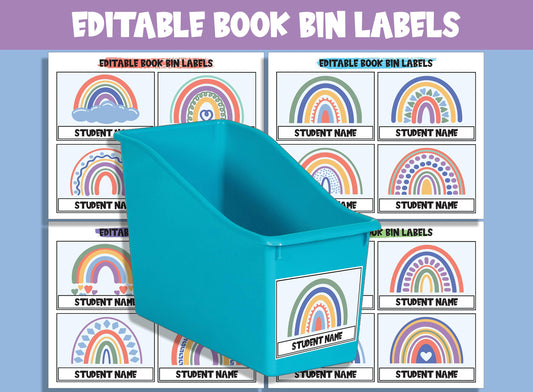 Editable Pastel Rainbow Book Bin Labels: 16 Customizable Designs for Perfect Classroom Decor