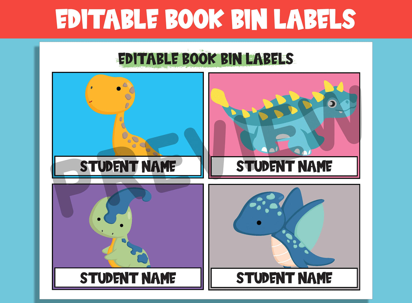 Editable Dinosaur Book Bin Labels: 16 Customizable Designs for Perfect Classroom Decor