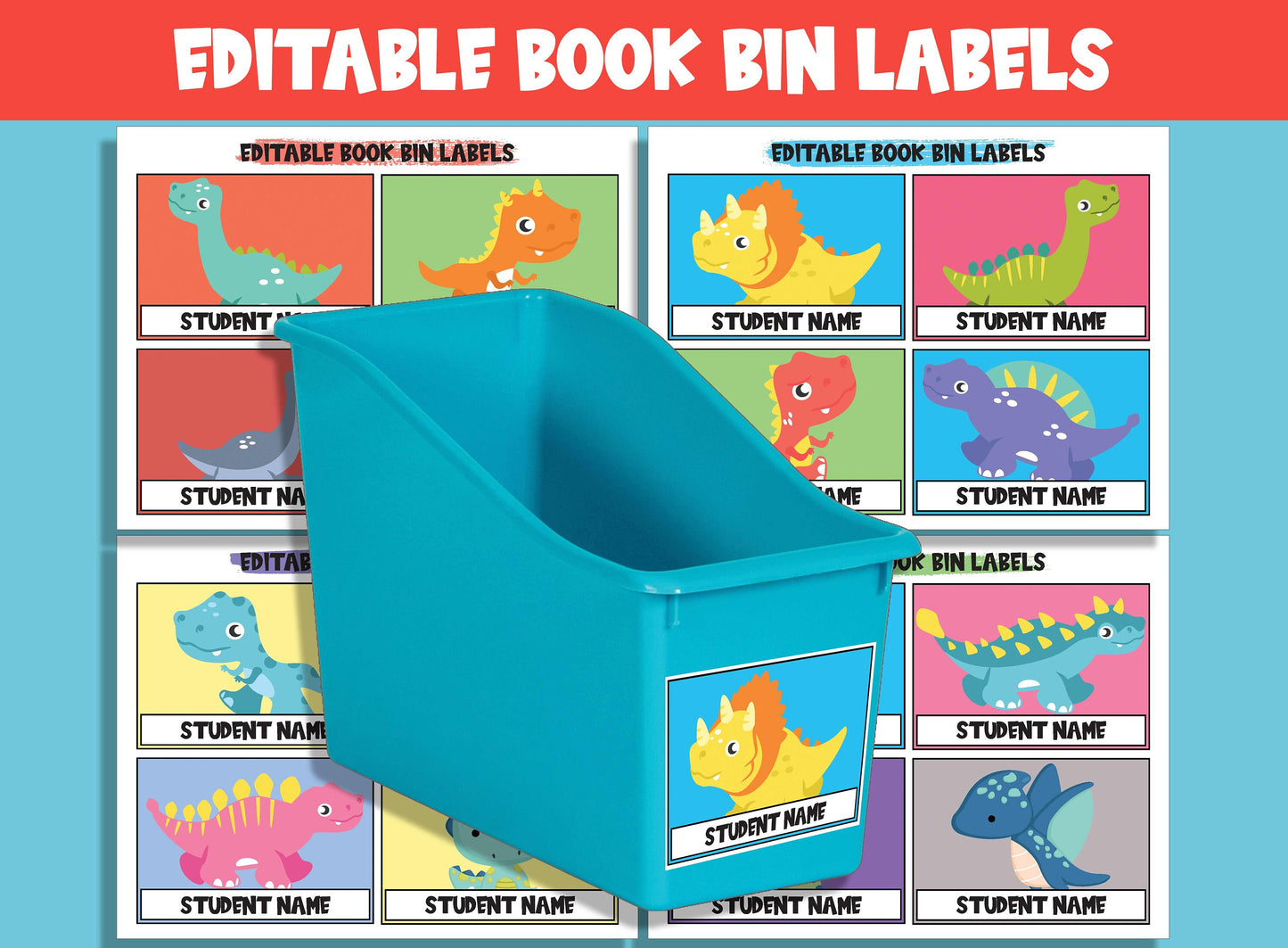 Editable Dinosaur Book Bin Labels: 16 Customizable Designs for Perfect Classroom Decor