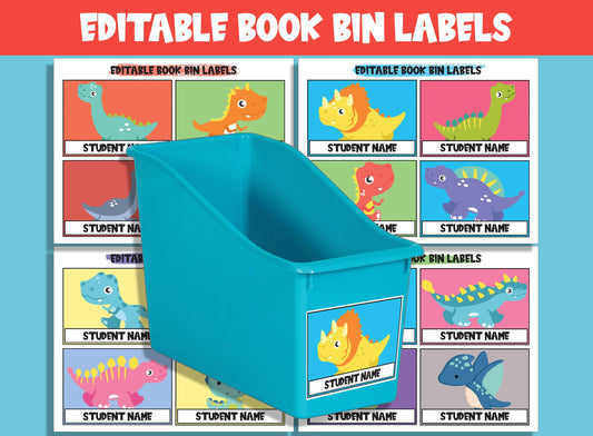 Editable Dinosaur Book Bin Labels: 16 Customizable Designs for Perfect Classroom Decor