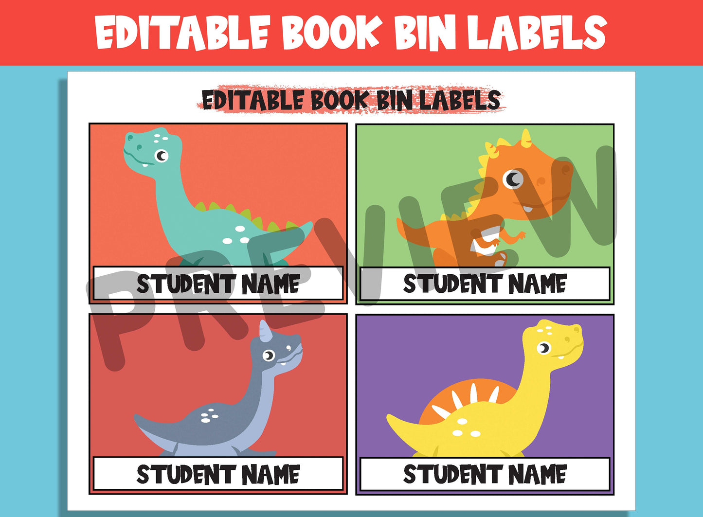 Editable Dinosaur Book Bin Labels: 16 Customizable Designs for Perfect Classroom Decor